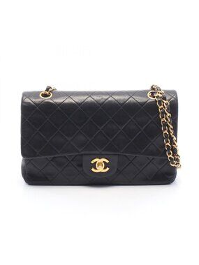 Chanel Shoulder Bag Quilted Double Flap Black Lambskin Chain